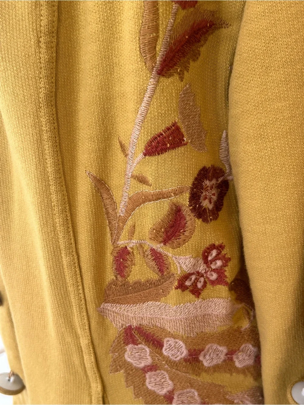XCVI Embroidered Cotton Jacket Cardigan Large Olive Green Boho
